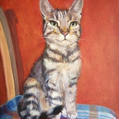 cat portrait, oil painting of a stripy cat