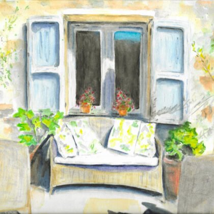 Italian window with flowers watercolour print