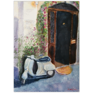 Vespa In Rome Doorway At Dusk, Atmospheric Print From Original Wall Art