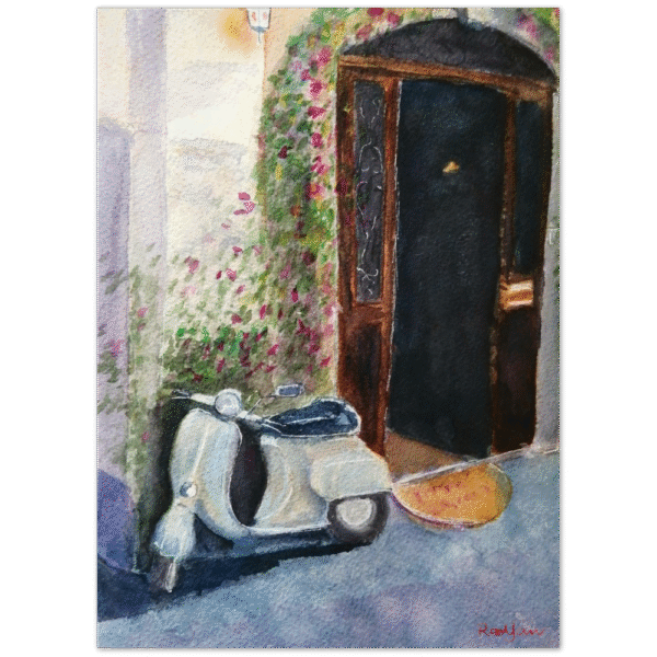 Vespa In Rome Doorway At Dusk, Atmospheric Print From Original Wall Art
