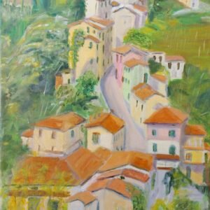 Barga wall art. Painting of the well known Via Della Fornacetta in Barga, Tuscany