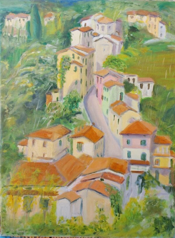 Barga wall art. Painting of the well known Via Della Fornacetta in Barga, Tuscany