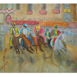 Palio Siena fine art watercolour print of the famous race in Tuscany, Italy