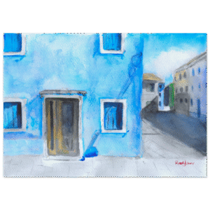 Blue House At Burano, Watercolour Print