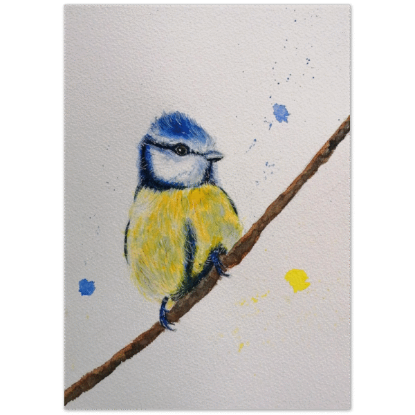 British Bird Watercolour Fine Art Prints, Bluetit On A Branch - Image 2