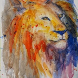 Vibrant Lion print, watercolour on paper painting