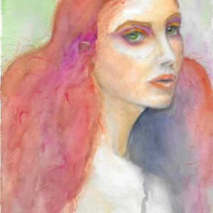 Watercolour painting, woman with red hair, woman portrait, bedroom picture, woman portrait