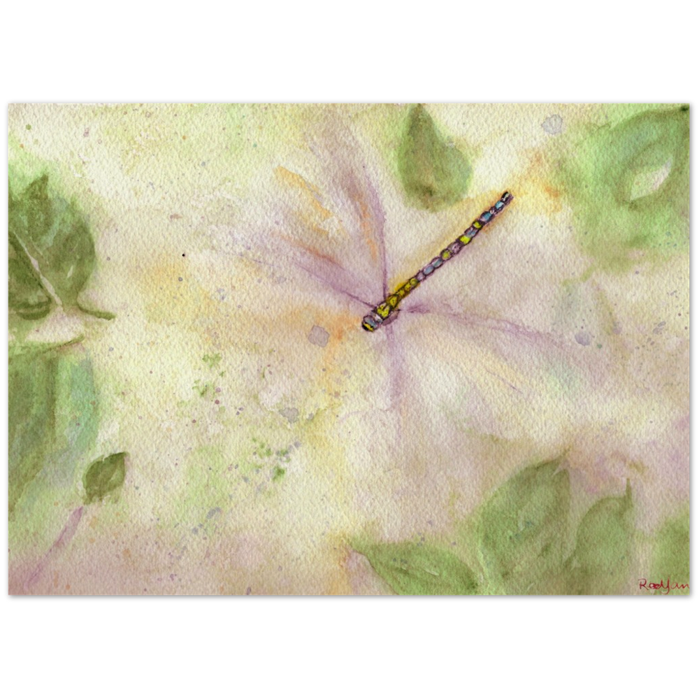 Dragonfly Over Puddle, Fine Art Watercolour Print