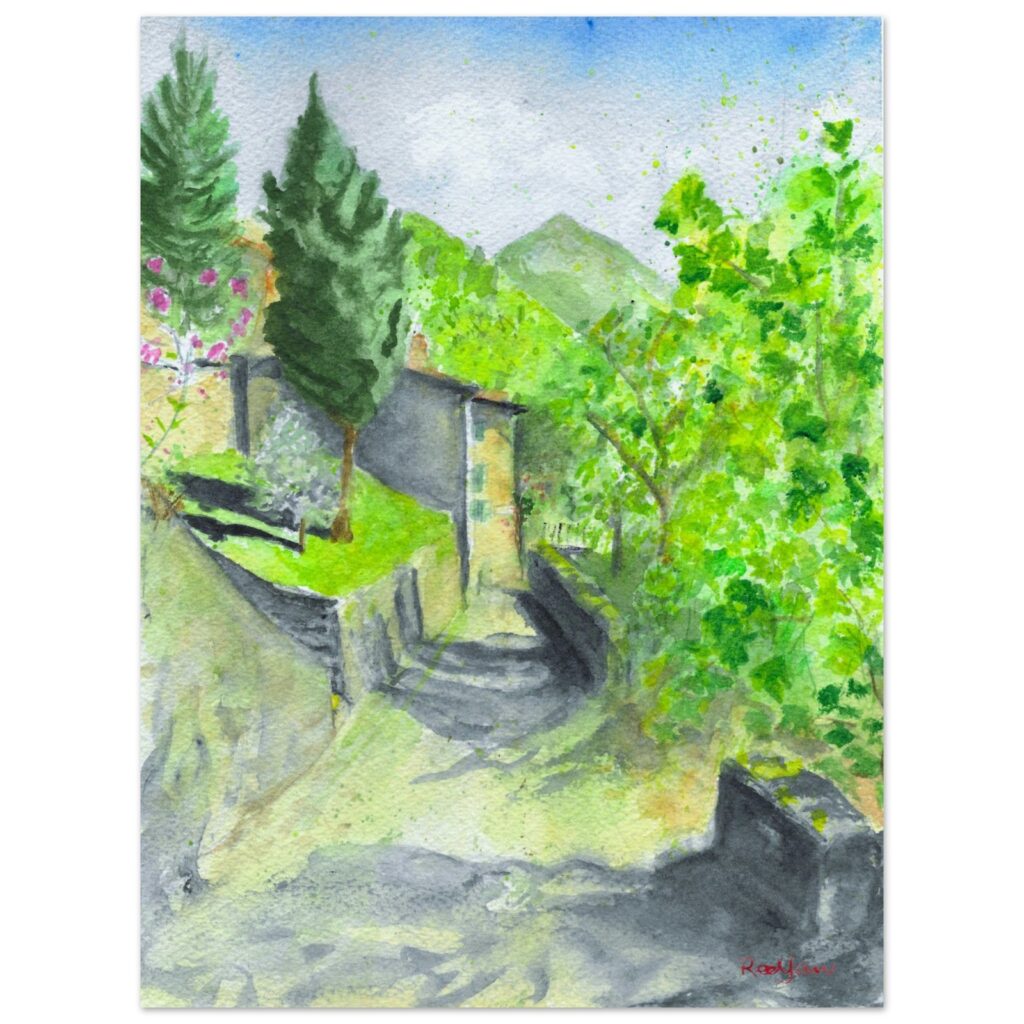 Watercolour Painting Of Sommocolonia In Summer