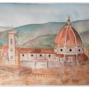 Watercolour painting of Florence, the Duomo and famous Cupola of this beautiful city in Tuscany are faithfully reproduced in this beautiful painting.