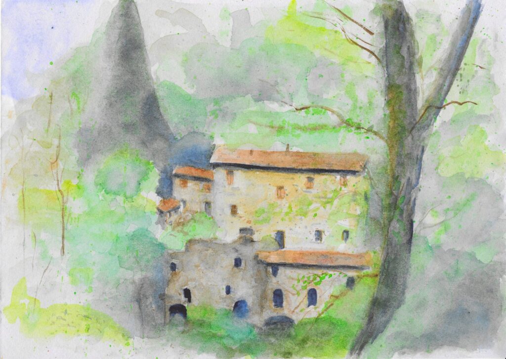 The Old Mill in Sommocolonia, Tuscany Print From Original Watercolour